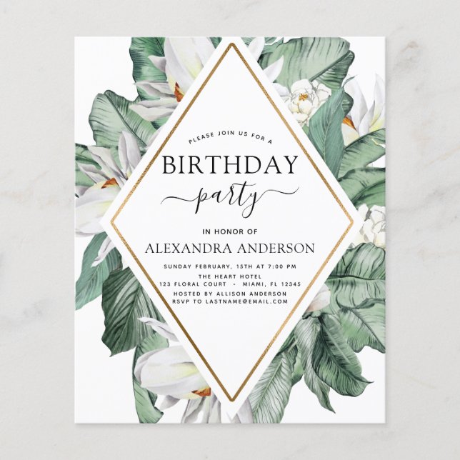 Budget Tropical Magnolia Birthday Invitation Flyer (Front)