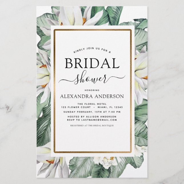 Budget Tropical Magnolia Bridal Shower Invitation (Front)