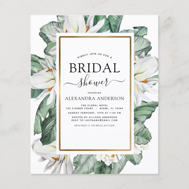 Budget Tropical Magnolia Bridal Shower Invitation (Front)
