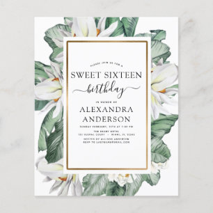 Budget Tropical Magnolia Sweet 16 Invitation