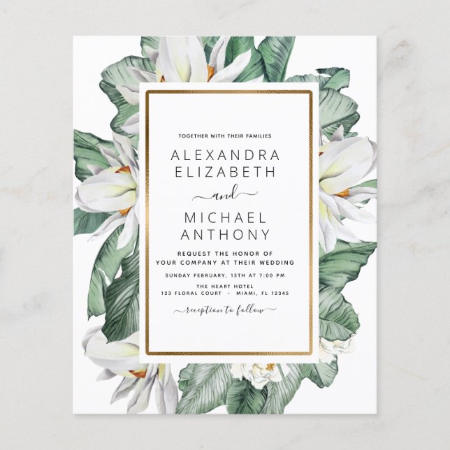 Budget Tropical Magnolia Wedding Invitations Flyer (Front)