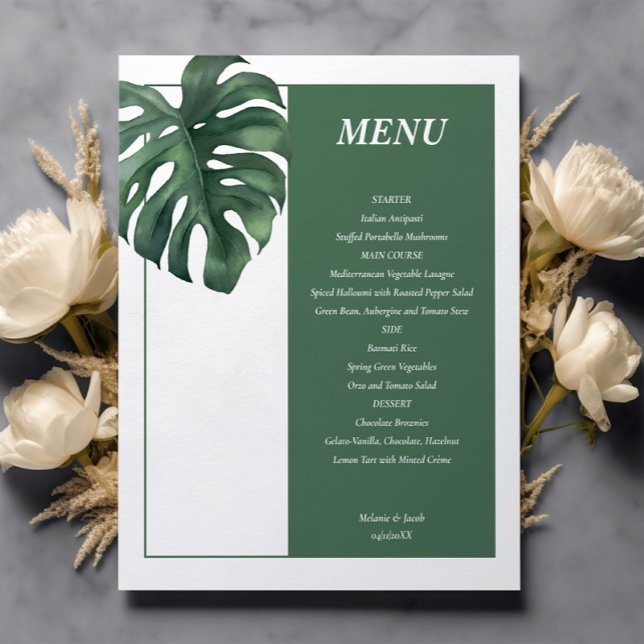Budget Tropical Monstera Leaf Wedding Menu Card (Creator Uploaded)