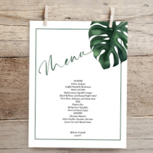 Budget Tropical Monstera Leaf Wedding Menu Flyer