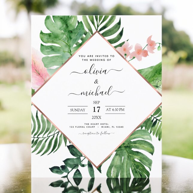 Budget Tropical Palm Geometric Wedding Invitation (Creator Uploaded)
