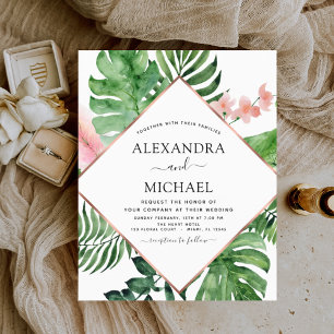 Budget Tropical Palm Geometric Wedding Invitation