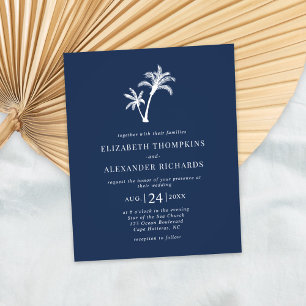 Budget Tropical Palm Navy Blue Wedding Invitation Flyer