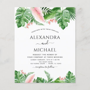 Budget Tropical Palm Photo Green Pink Wedding Flyer