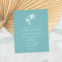 Budget Tropical Palm Sea Glass Blue Wedding Invite