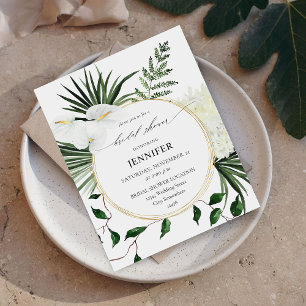 Budget Tropical Palm & White Floral Bridal Shower Flyer