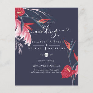 BUDGET  Tropical Pampas Grass Navy Berry Wedding Flyer