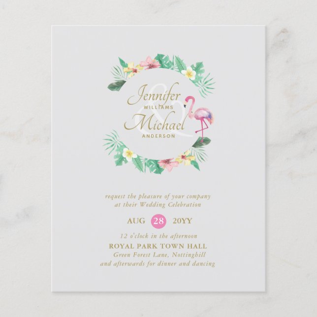 BUDGET Tropical Pink Bridal Shower or Wedding (Front)