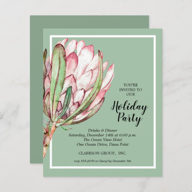Budget Tropical Protea Holiday Christmas Invites (Front/Back)