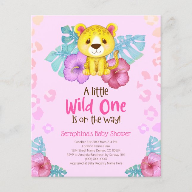 BUDGET Tropical Rainbow Leopard Baby Shower Invite (Front)