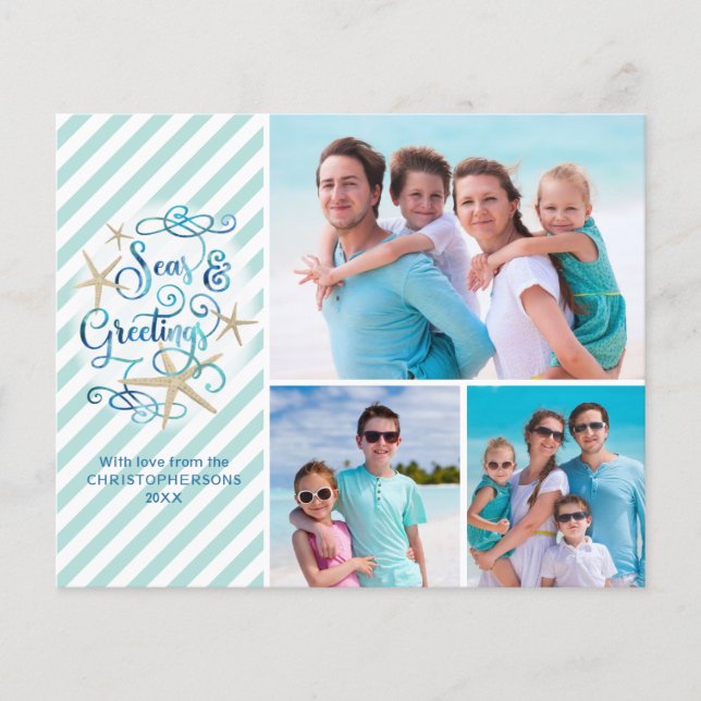 Budget Tropical Seas and Greetings 3 Photo Card (Front)