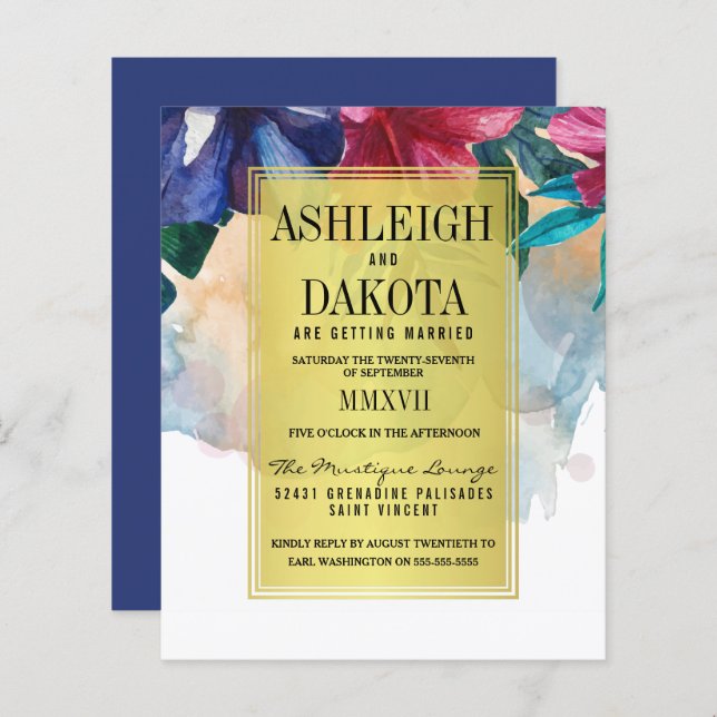 Budget Tropical Watercolor Flowers Wedding (Front/Back)