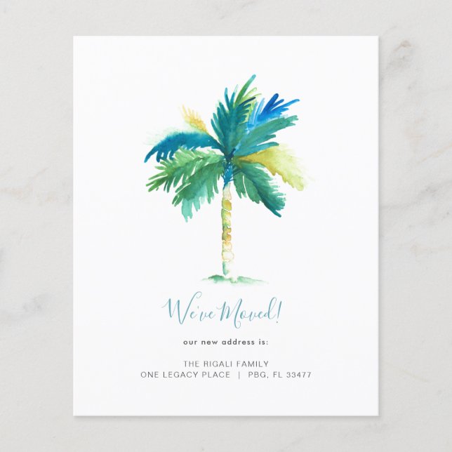 Budget Tropical Watercolor Palm Tree Moving Flyer (Front)