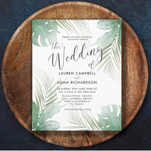 Budget Tropical Watercolor Wedding Invitation
