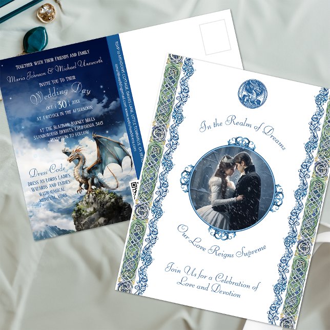 Budget Turquoise Blue Celtic Dragon Wedding Postcard (Creator Uploaded)