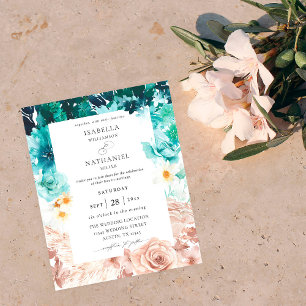 Budget Turquoise & Blush Pink Floral Wedding 2 Flyer