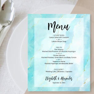 Budget Turquoise Gold Marble Wedding Menu
