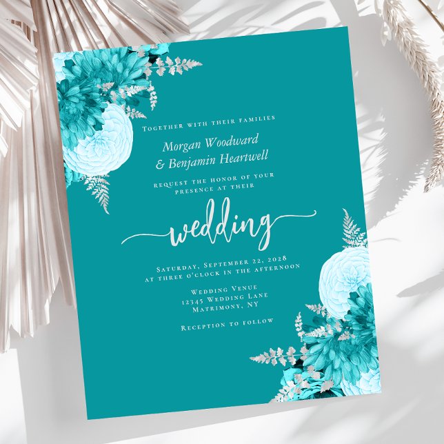 Budget Turquoise Silver Floral Wedding Invite (Creator Uploaded)