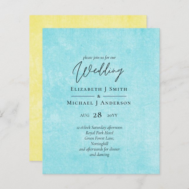 BUDGET Turquoise Yellow Script Wedding (Front/Back)