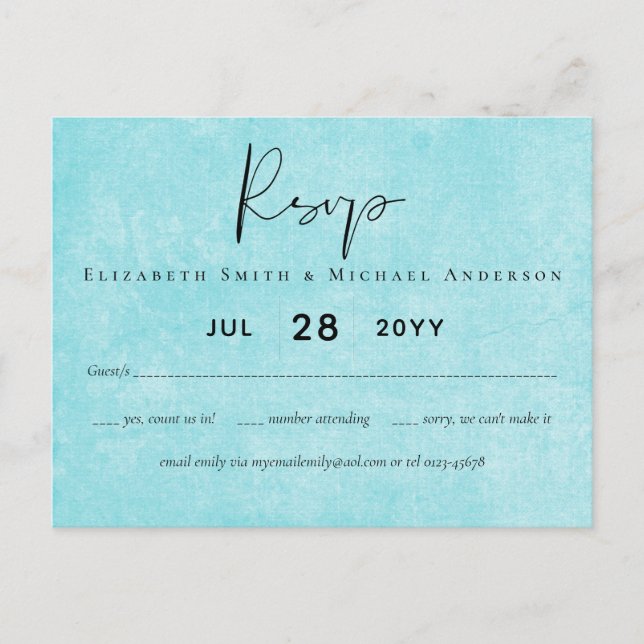 BUDGET Turquoise Yellow Script Wedding Postcard (Front)