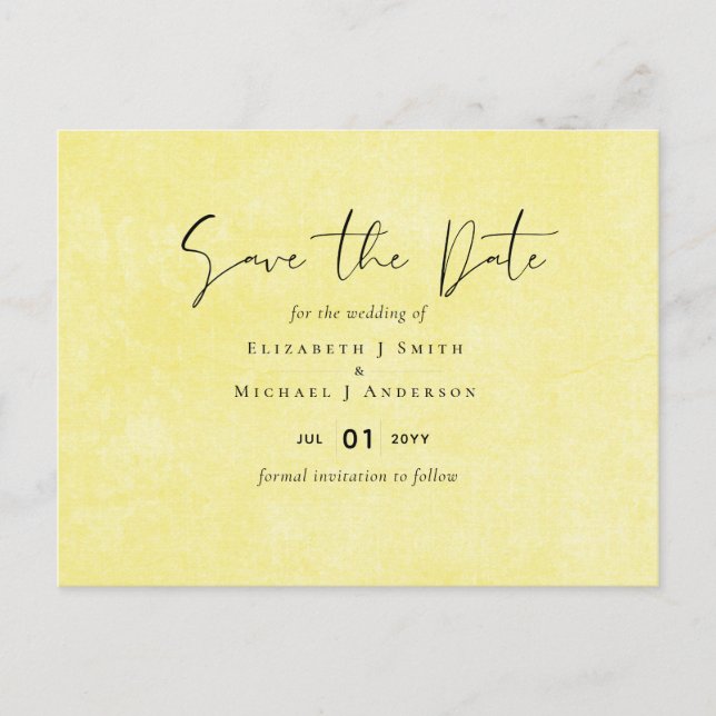 BUDGET Turquoise Yellow Script Wedding Postcard (Front)