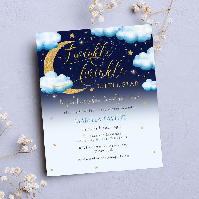 Budget Twinkle Little Star Blue Boy Baby Shower Flyer (Creator Uploaded)