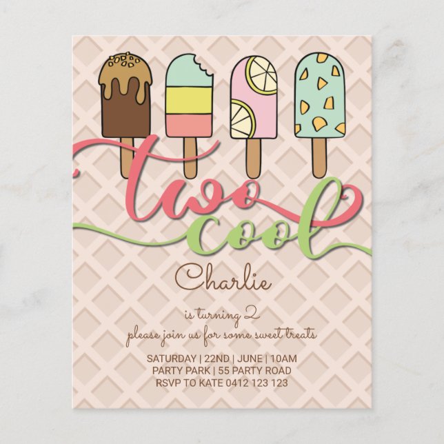 BUDGET Two Cool Popsicle Birthday Invitation  (Front)