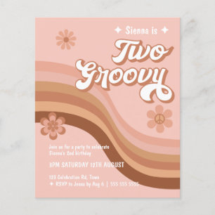 Budget Two Groovy Retro Daisy Birthday Invite