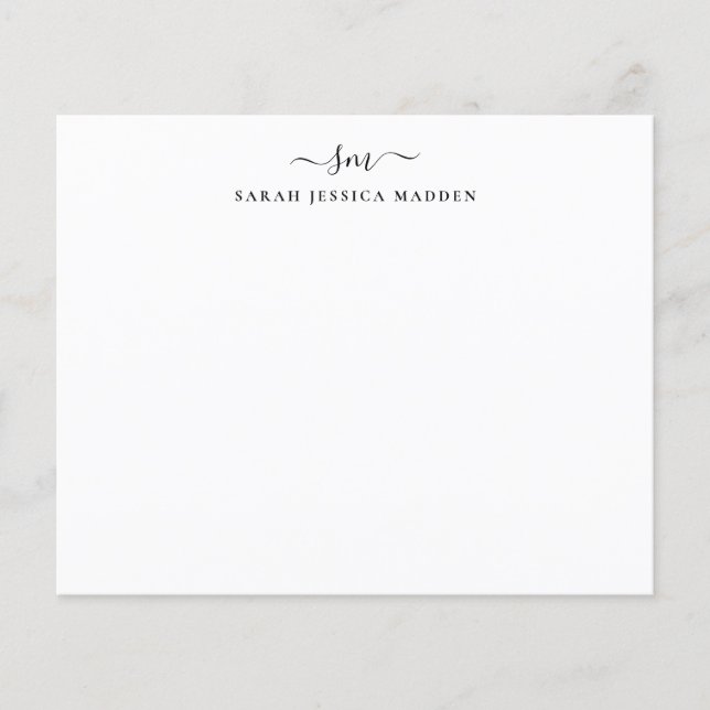 BUDGET Two Monogram Girly Script Swash Note Card (Front)
