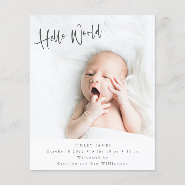 Budget Two Photo Hello Vertical Birth Announcement (Front)