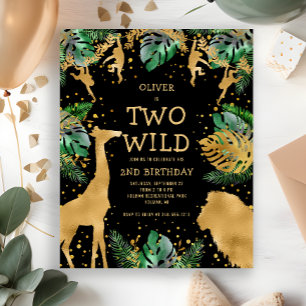 Budget Two Wild Gold Black 2nd Birthday Invitation