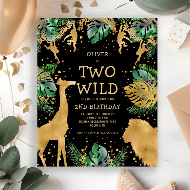 Budget Two Wild Gold Black 2nd Birthday Invitation (Creator Uploaded)