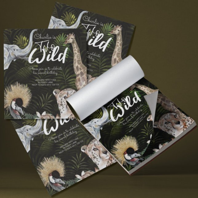 BUDGET Two Wild Gold Jungle Birthday Invitation Notepad (Creator Uploaded)