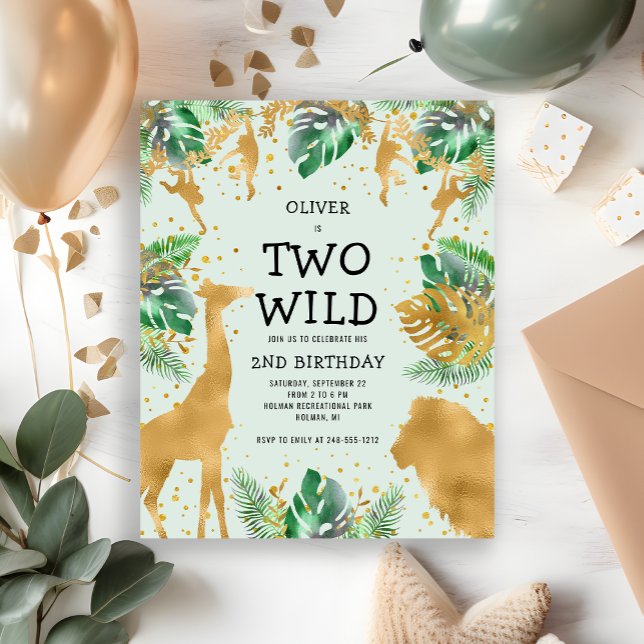 Budget Two Wild Green Gold 2nd Birthday Invitation (Creator Uploaded)