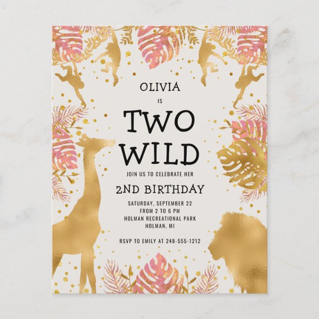 Budget Two Wild Pink Ecru Girls 2nd Birthday (Front)