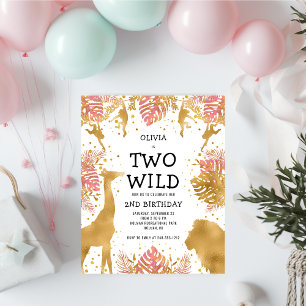 Budget Two Wild Pink Girls 2nd Birthday Invitation