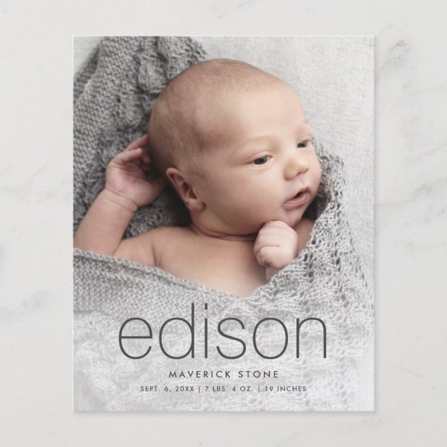 Budget Type Baby Photo Birth Announcement (Front)