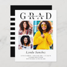 Budget Typography 3 Photo Graduation Invitations