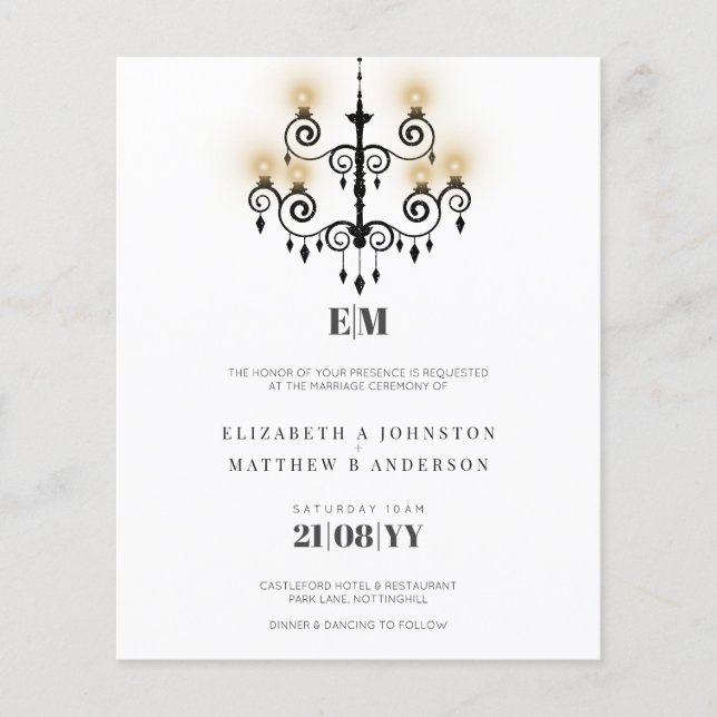 Budget Typography Black White Wedding Invites (Front)