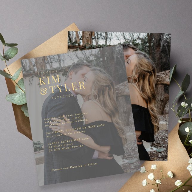 Budget typography photo overlay wedding invitation (Creator Uploaded)