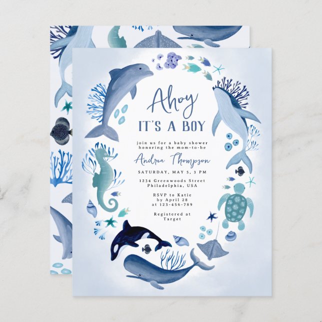 Budget Under the Sea Ahoy It's a Boy Baby Shower (Front/Back)