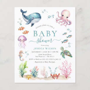 Budget Under The Sea Animal Baby Shower Invitation