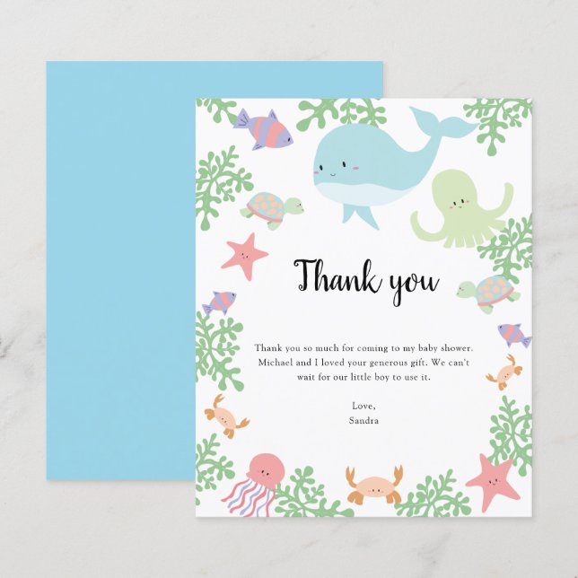 Budget Under the Sea Baby Shower Thank you Kawaii  (Front/Back)