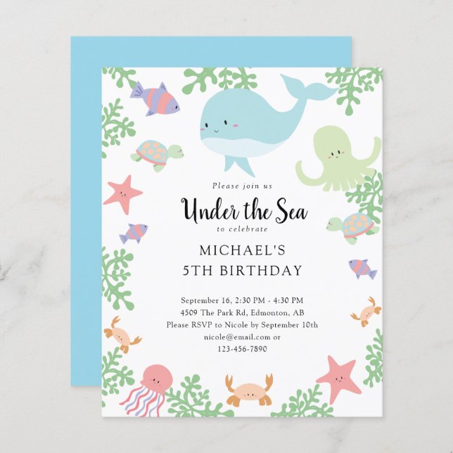 Budget Under the Sea Birthday Cute Pastel Ocean  (Front/Back)