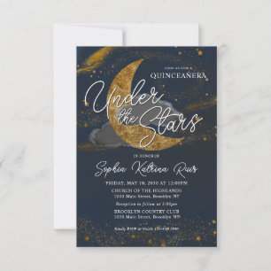 Budget Under the Stars Blue Gold Moon Quinceanera Card