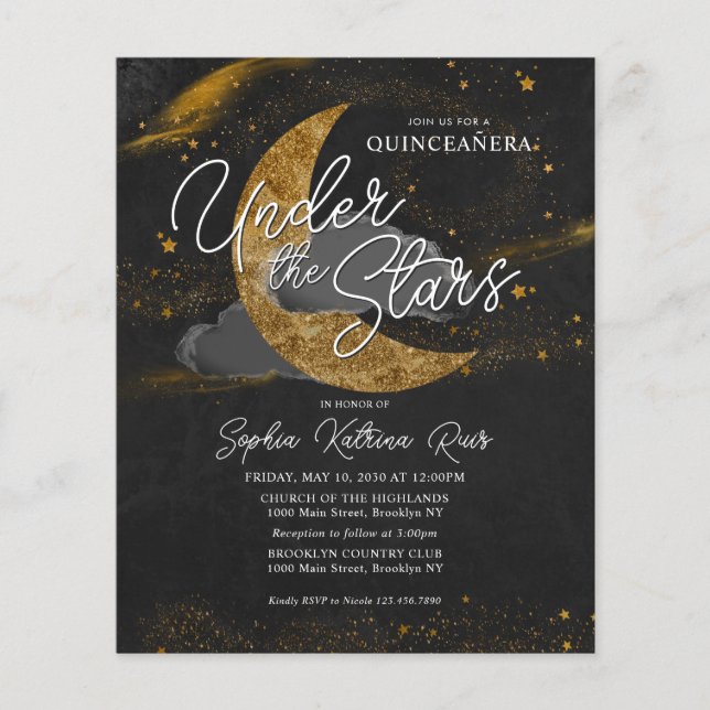 Budget Under the Stars Gold Moon Glam Quinceanera (Front)