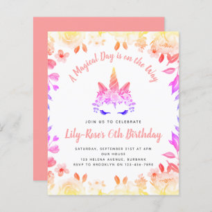 BUDGET Unicorn Face Floral Birthday Invitation